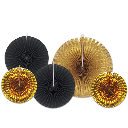 Beistle Black and Gold Assorted Paper & Foil Decorative Fans - New Years
