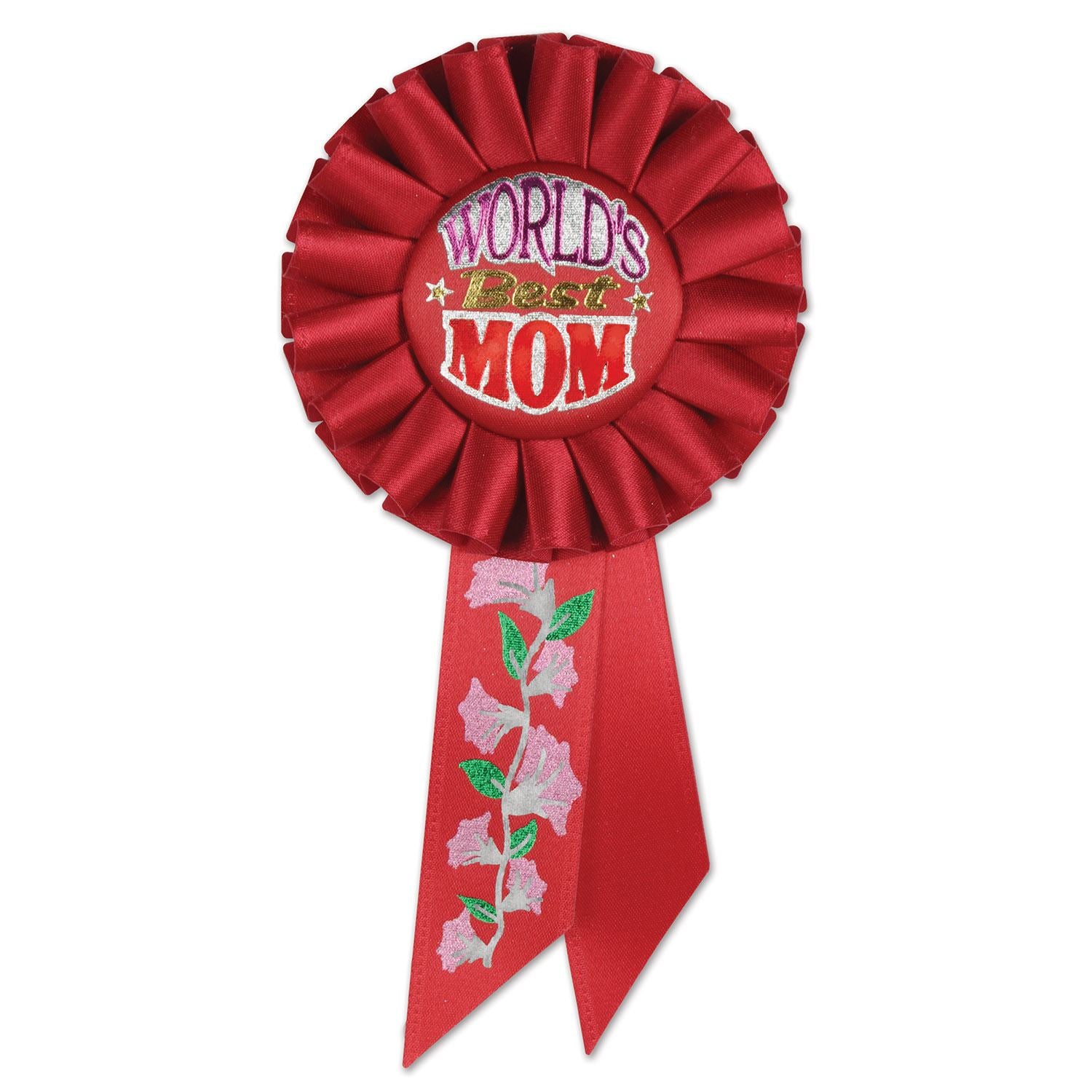 Beistle World's Best Mom Rosette Ribbon - Mothers/Fathers Day | Party Supply