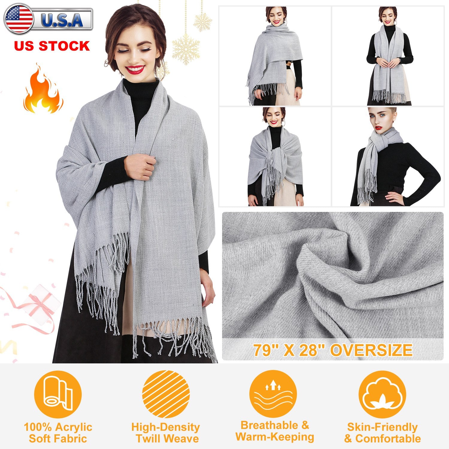 Mens Womens Oversize Cashmere Wool Shawl Wraps Blanket Winter Solid Scarf Soft