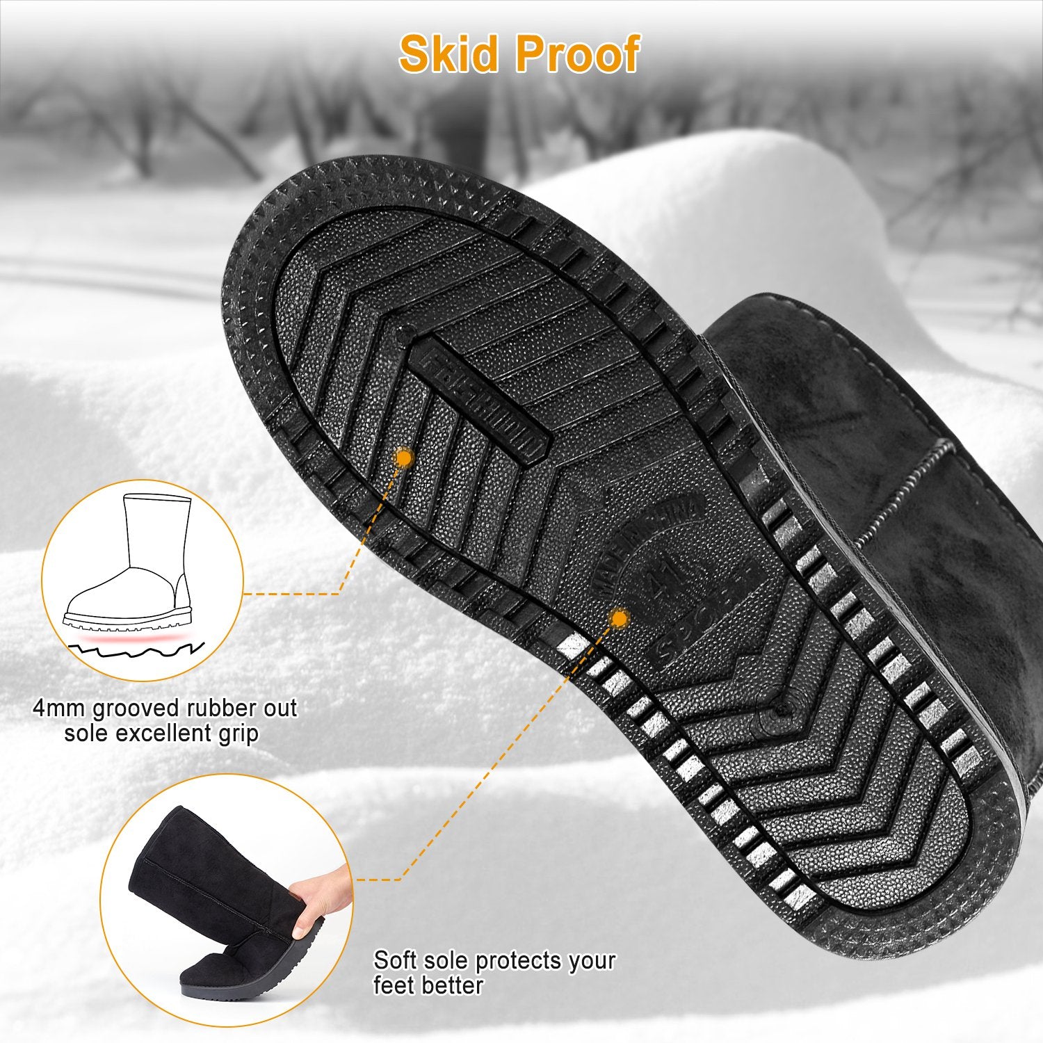 Women Ladies Snow Boots Waterproof Faux Suede Mid-Calf Boots Fur Warm Lining