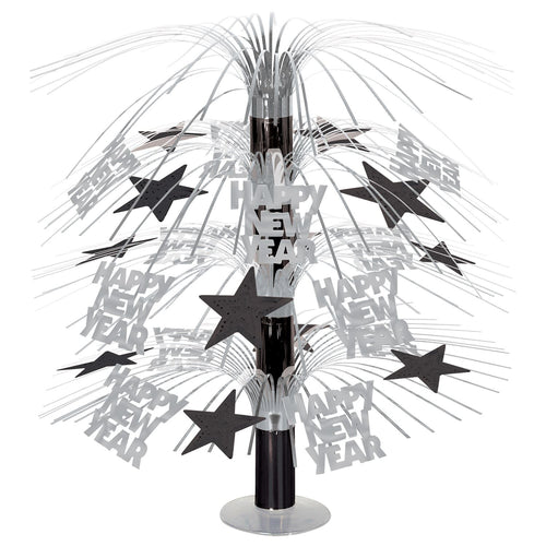 Beistle Happy New Year Cascade Centerpiece - Black and Silver - New Years