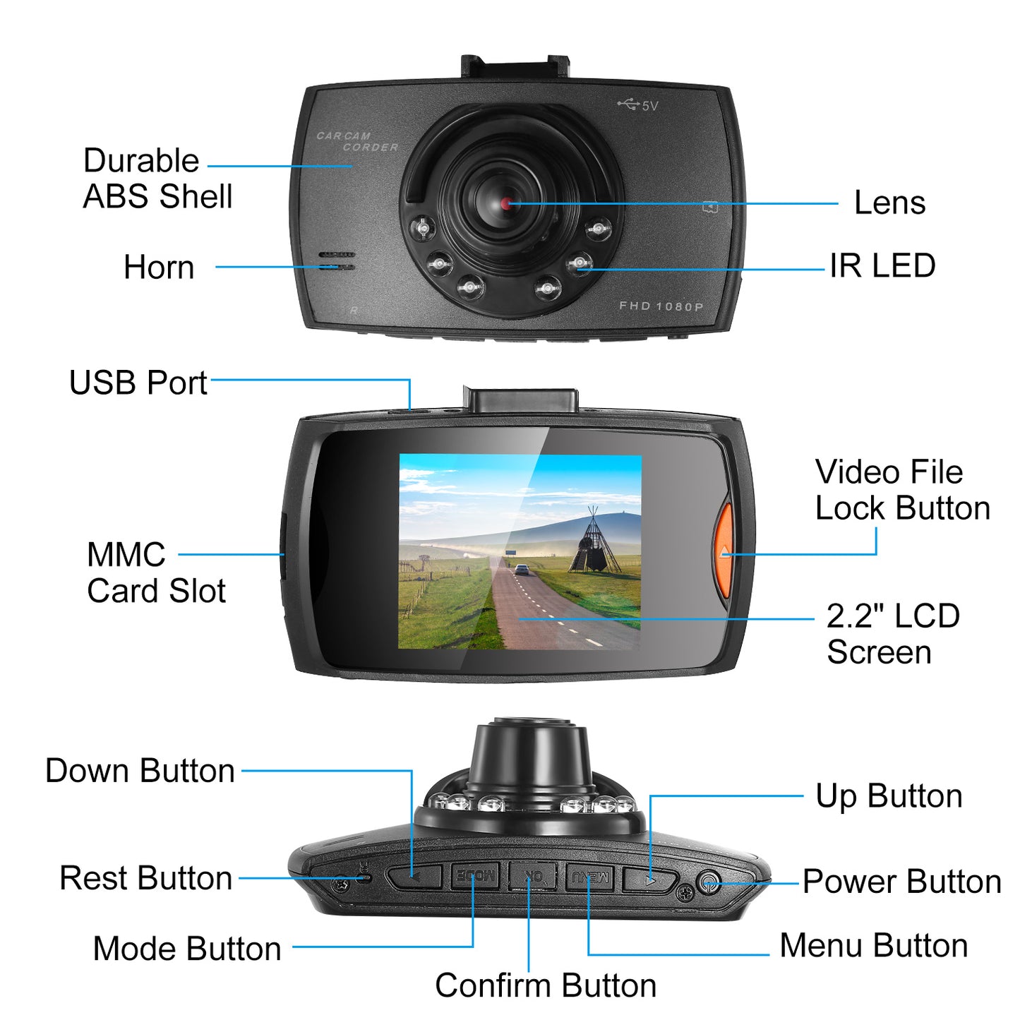 1080P Car DVR Camera Dash Cam Camcorder 90° Angle Loop Recording Night Vison