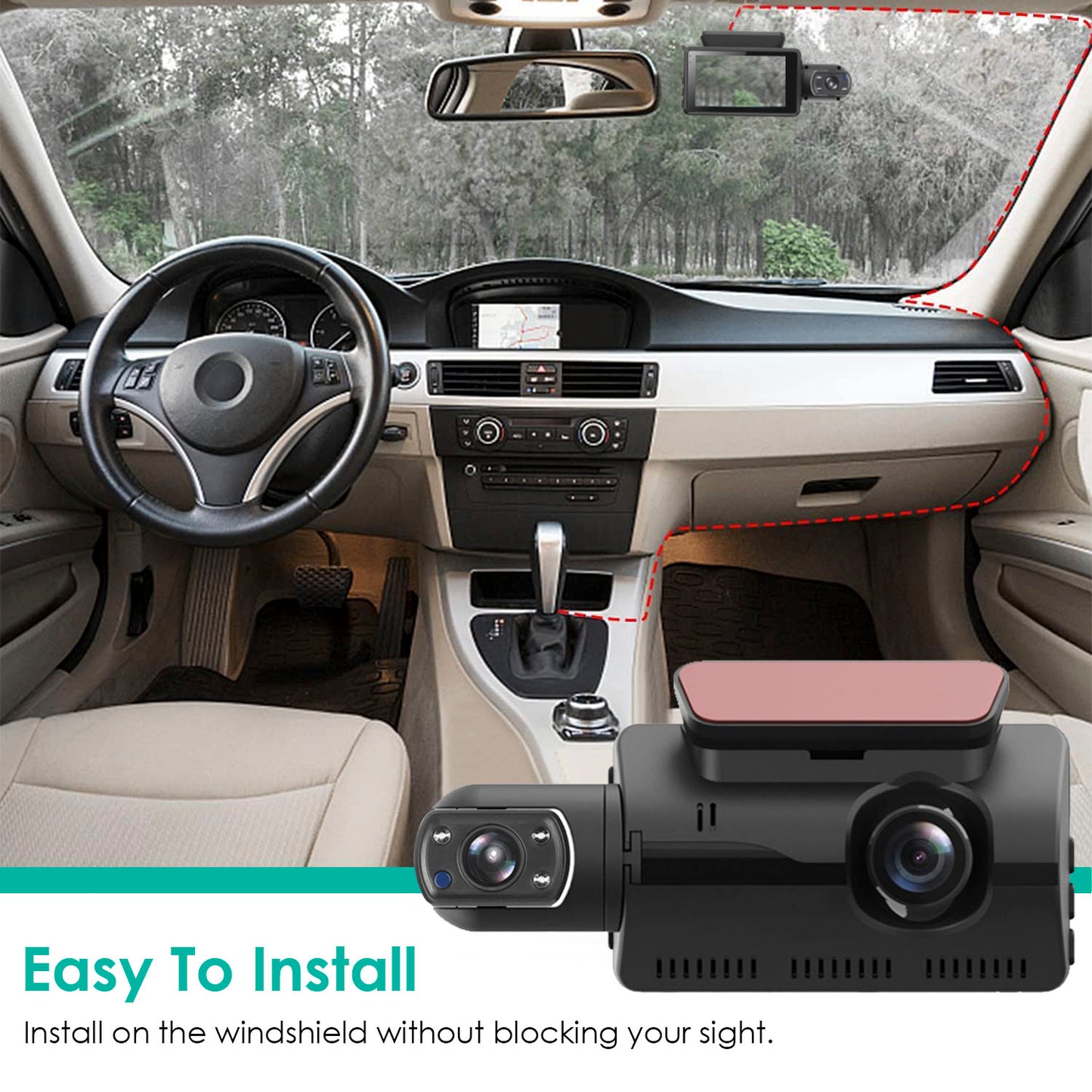 Dual Lens Car DVR Dash Cam Video Recorder 720P Front Inside Camera Loop