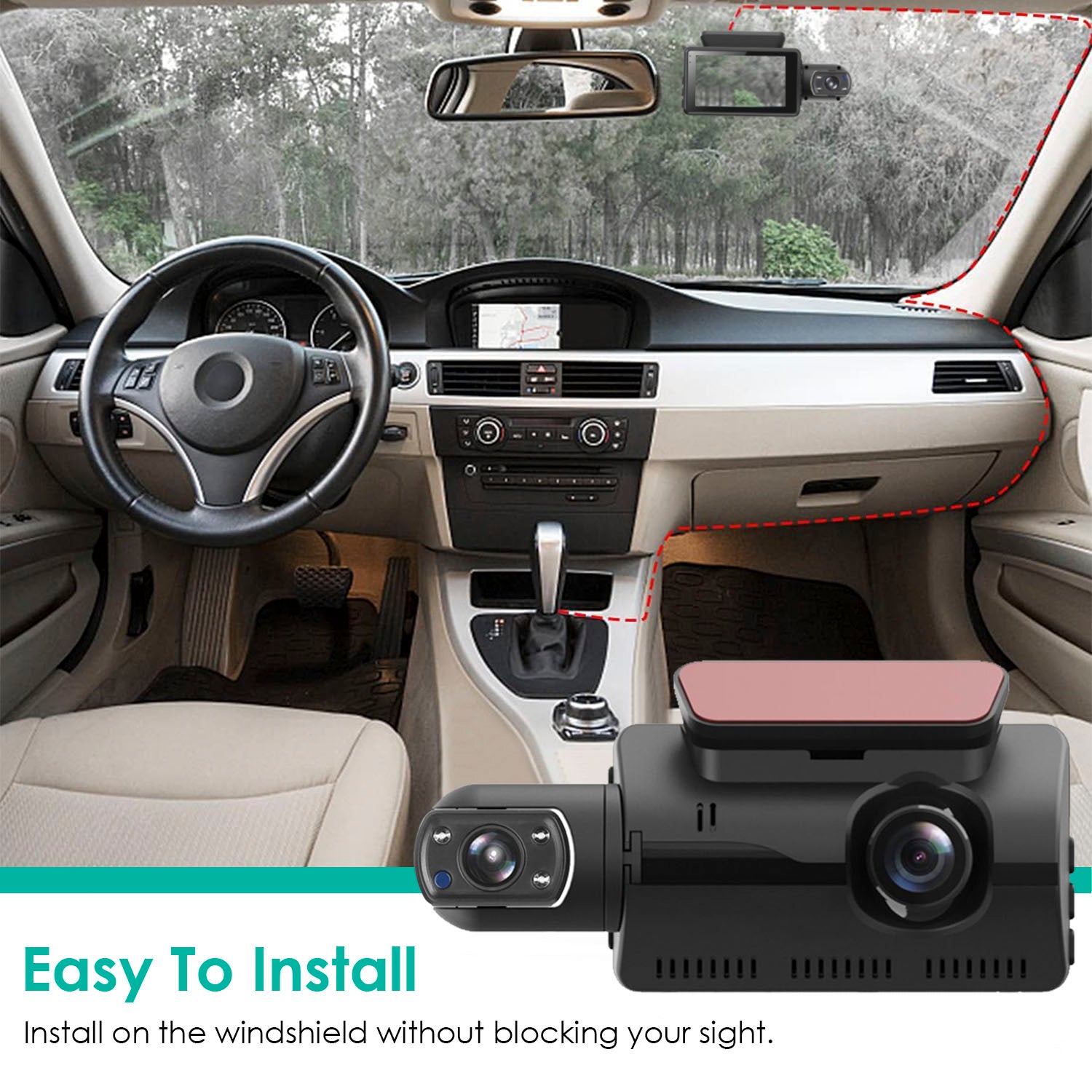 Dual Lens Car DVR Dash Cam Video Recorder 720P Front Inside Camera Loop
