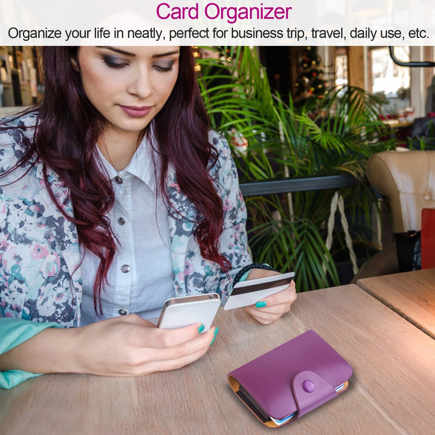 Credit Card Holder Wallet PU Leather Snap Closure Purse Accordion Case with 12