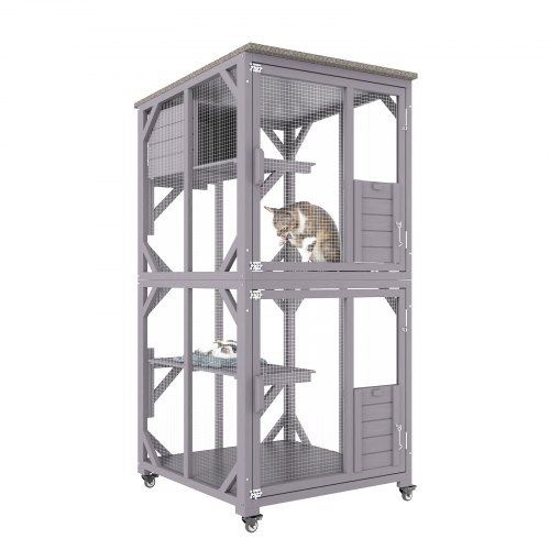 Cat House Outdoor 3-Tier Large Catio Cat Enclosure with 360d Rotating Caster