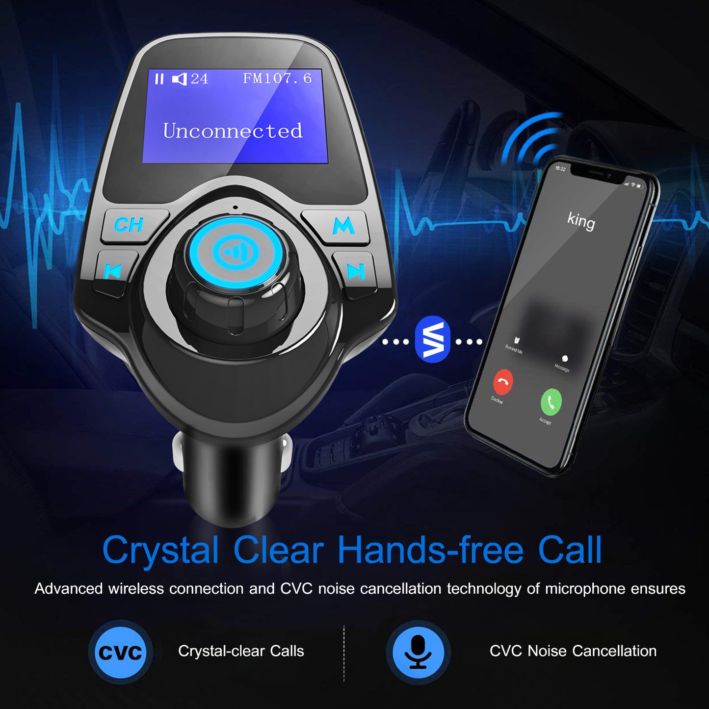 iMounTek Car Wireless FM Transmitter MP3 Player Hand-Free Call USB Charger AUX