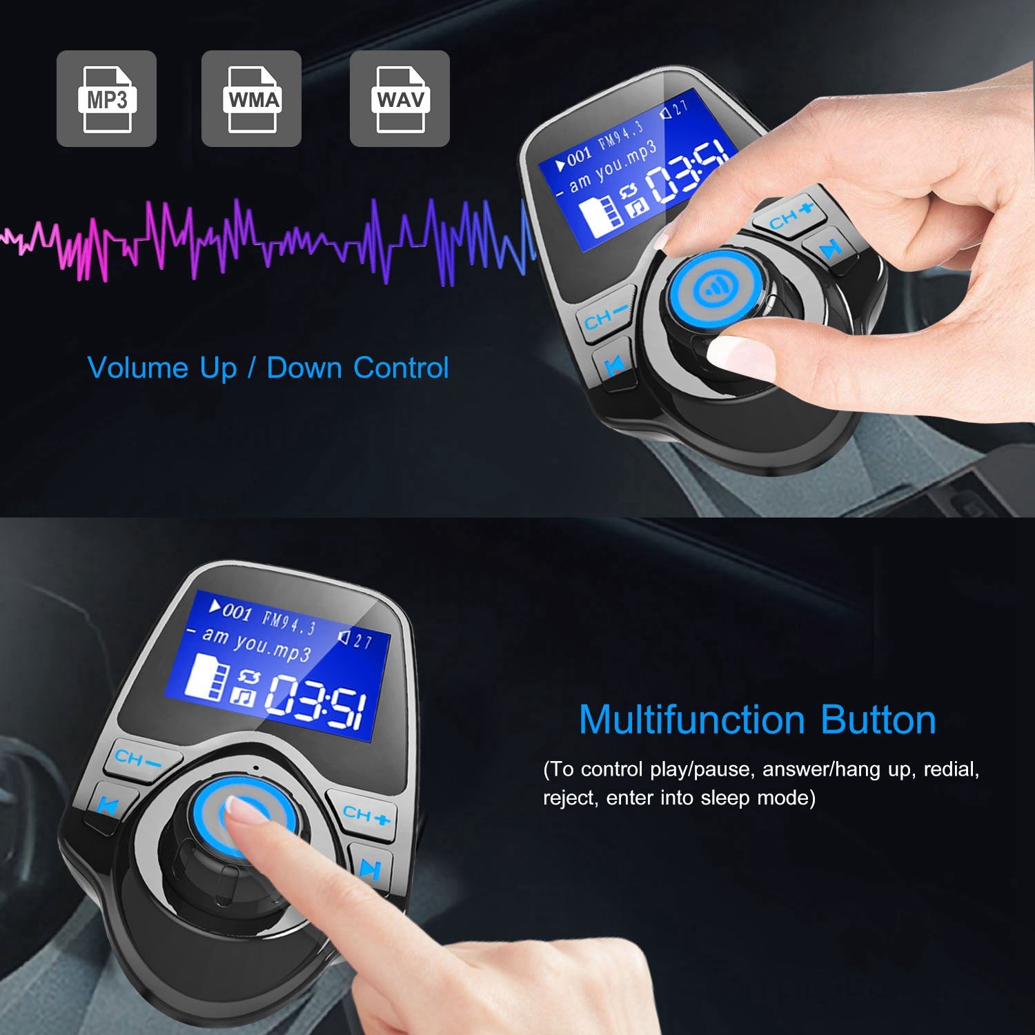 iMounTek Car Wireless FM Transmitter Fast USB Charge Hands-free Call Car MP3