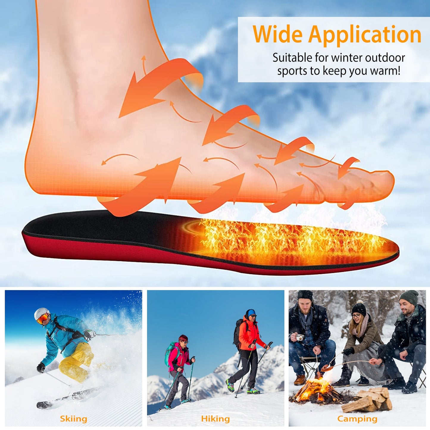 Heated Insoles Electric Heated Foot Warmer 3000mAh Rechargeable Battery Powered