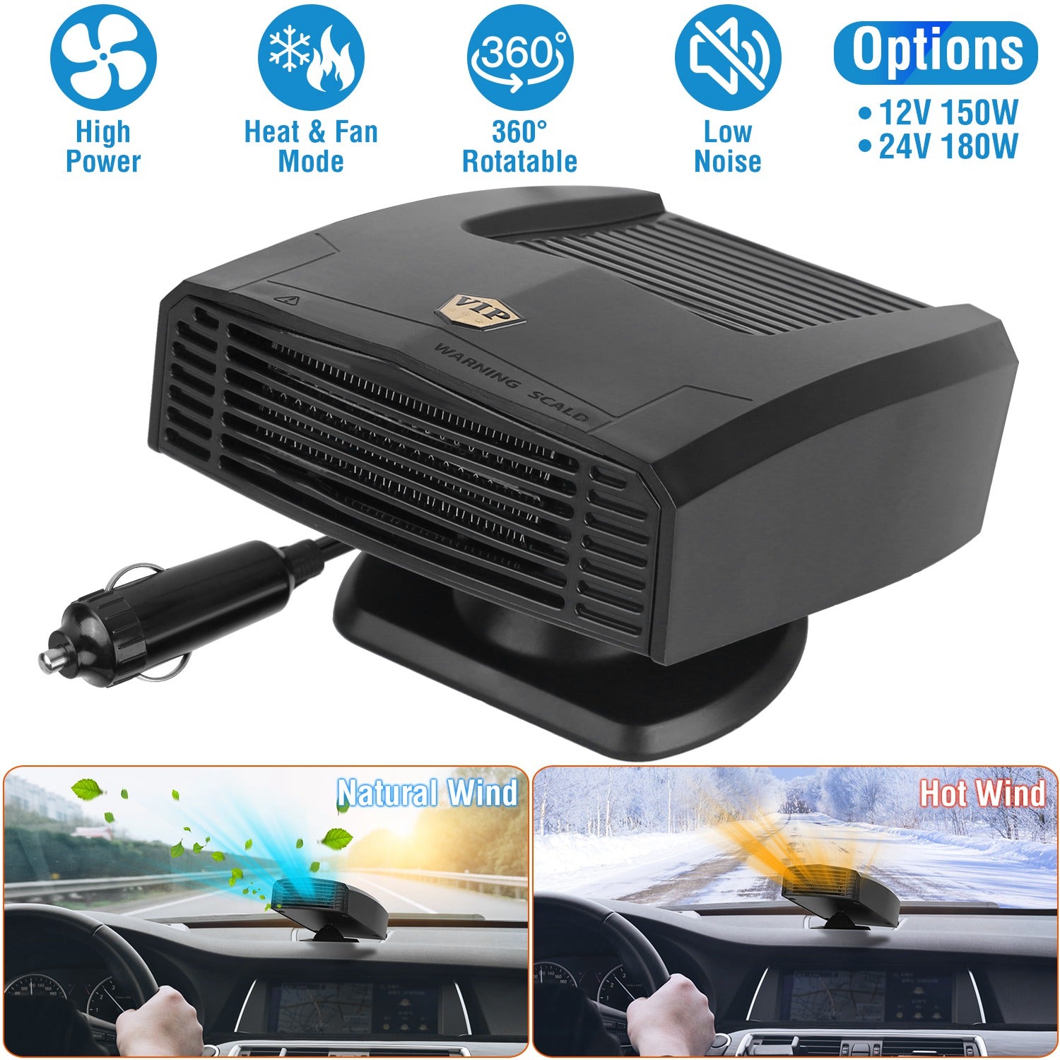 24V 180W Portable Car Heater Heating Fan 2 in 1 Defroster Defogger Demister
