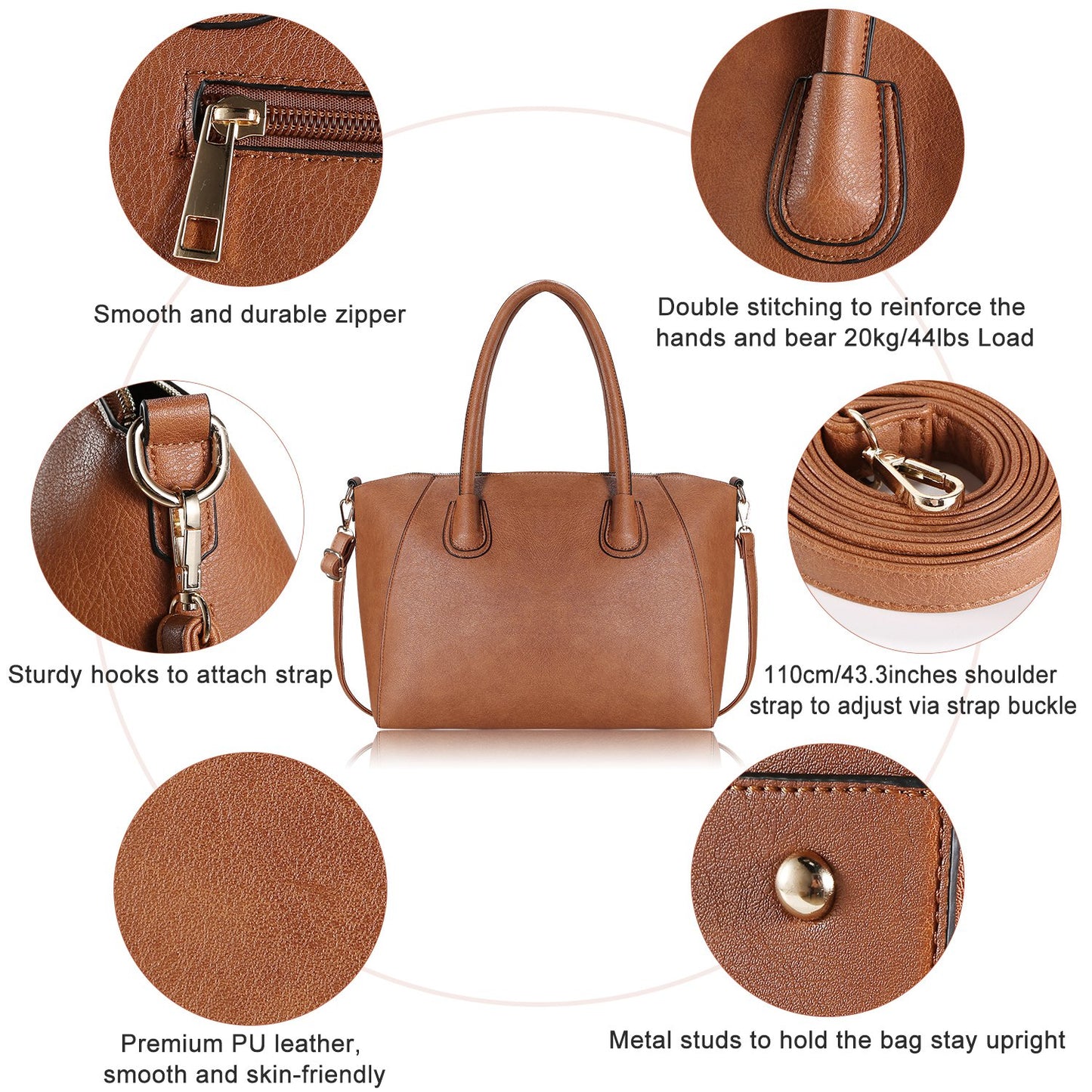 Women’s Soft Leather Handbag Tote Bags Large Shoulder Crossbody Bag 7 Cells