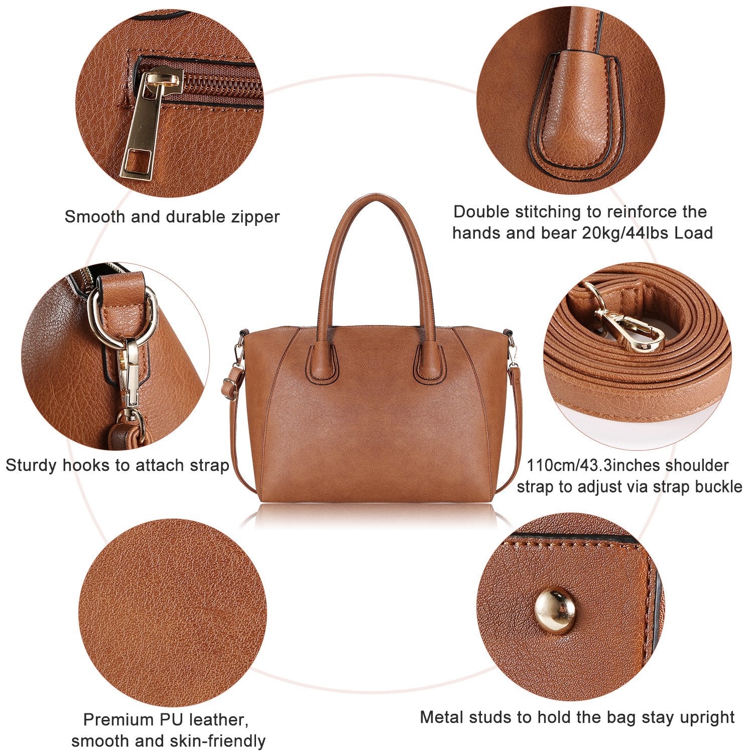 Women’s Soft Leather Handbag Tote Bags Large Shoulder Crossbody Bag 7 Cells