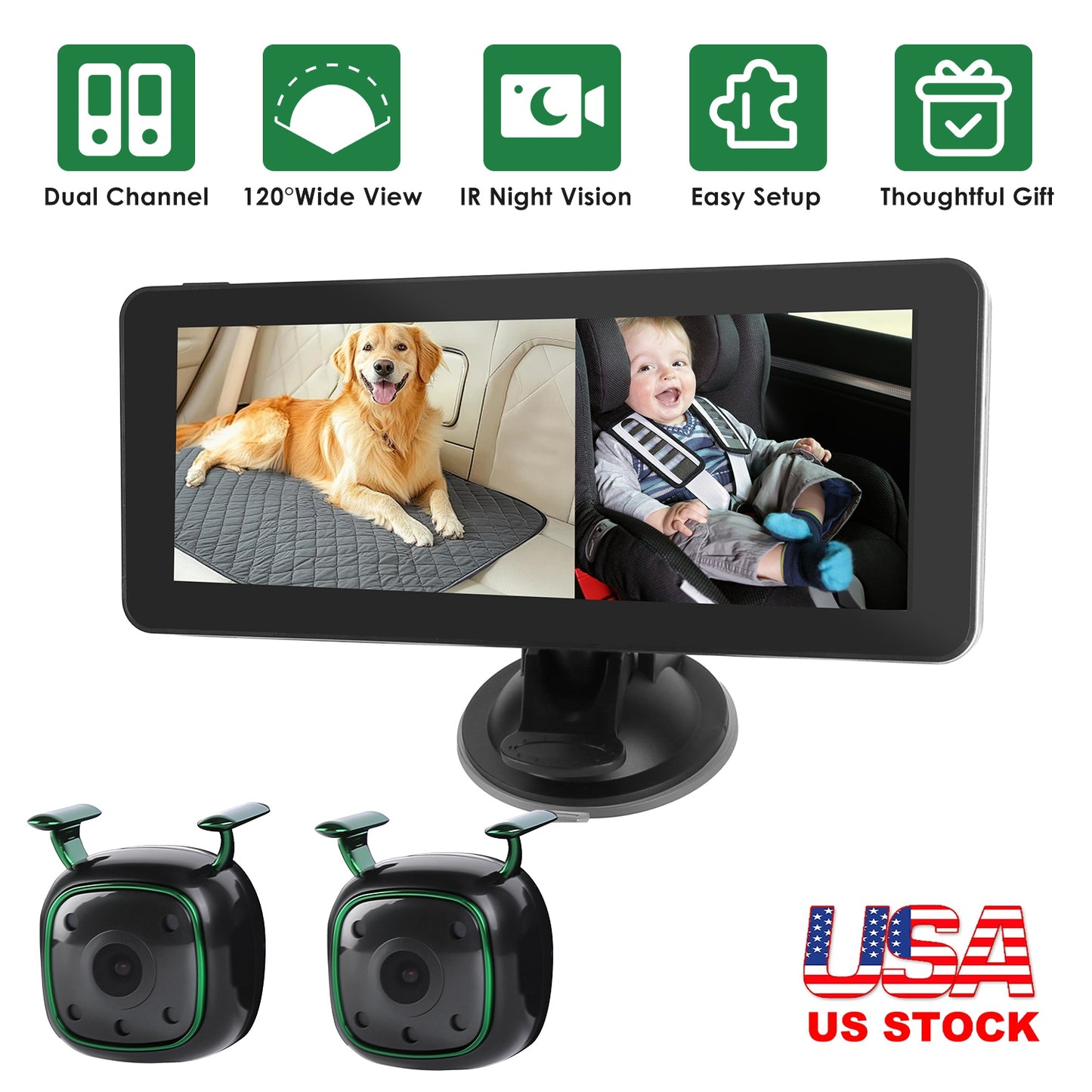 1080P Baby Car Camera for 2 Kids Dual Channel Car Baby Monitor Rear Facing Car