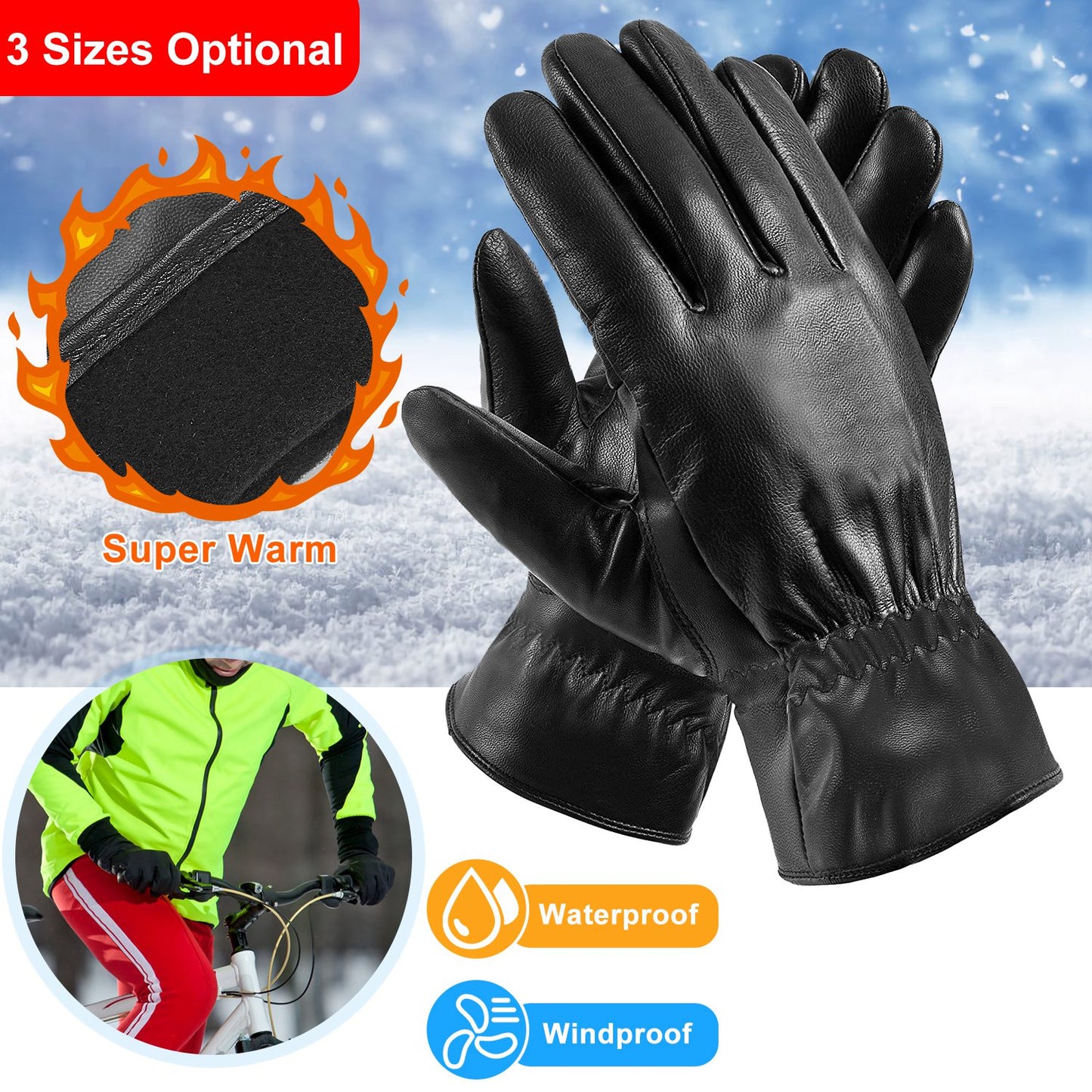 Unisex Leather Winter Warm Gloves Outdoor Windproof Soft Gloves Cycling Skiing