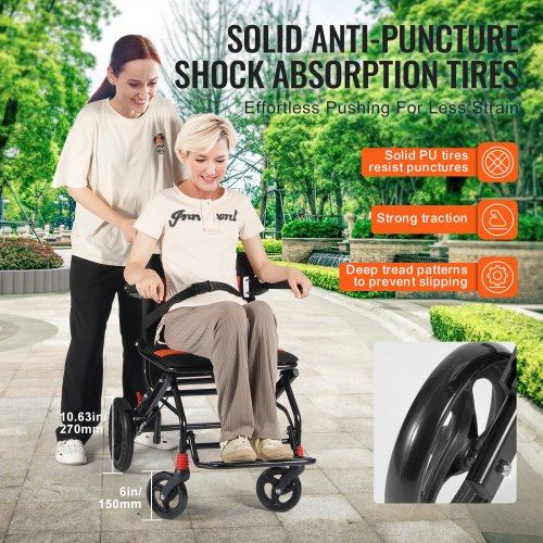 Wheelchair Aluminum Alloy Transport Chair Foldable 18-In W Seat 220lbs