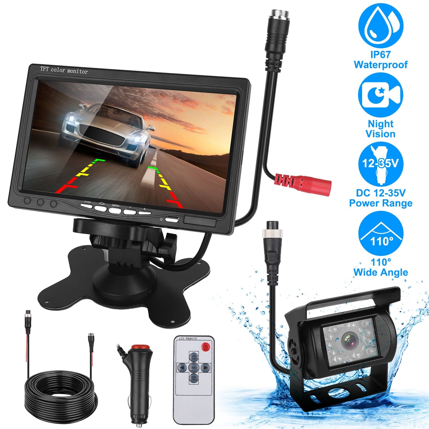7In Screen Backup Camera System Vehicle Rear View Monitor Kit IP67 Waterproof
