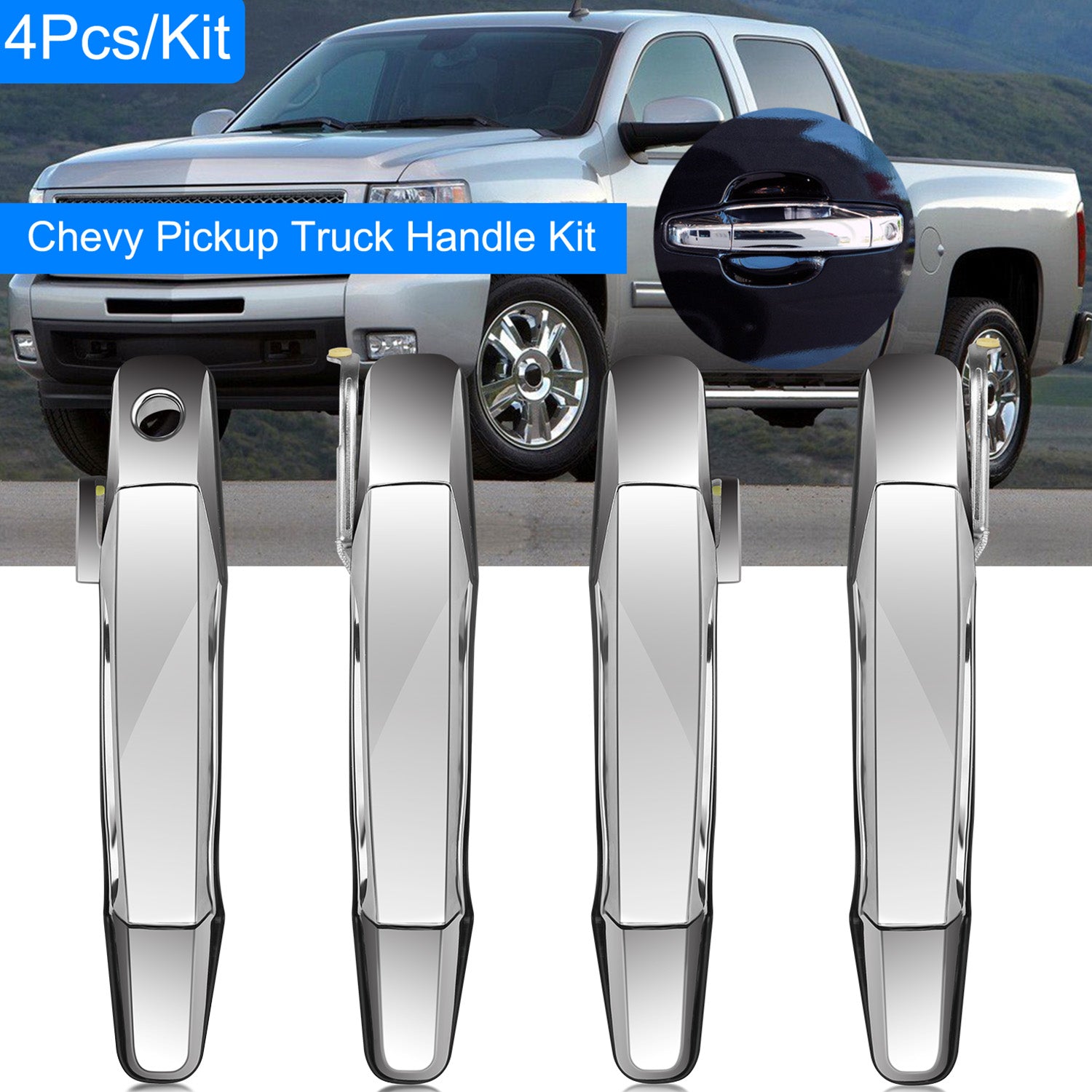 iMounTEK 4pcs Chrome Outer Handles Outside Exterior Door Handles Front Rear for