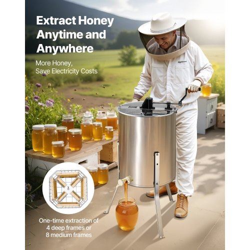 Manual Honey Extractor 4/6 Frame Beekeeping Honeycomb Spinner Stainless Steel