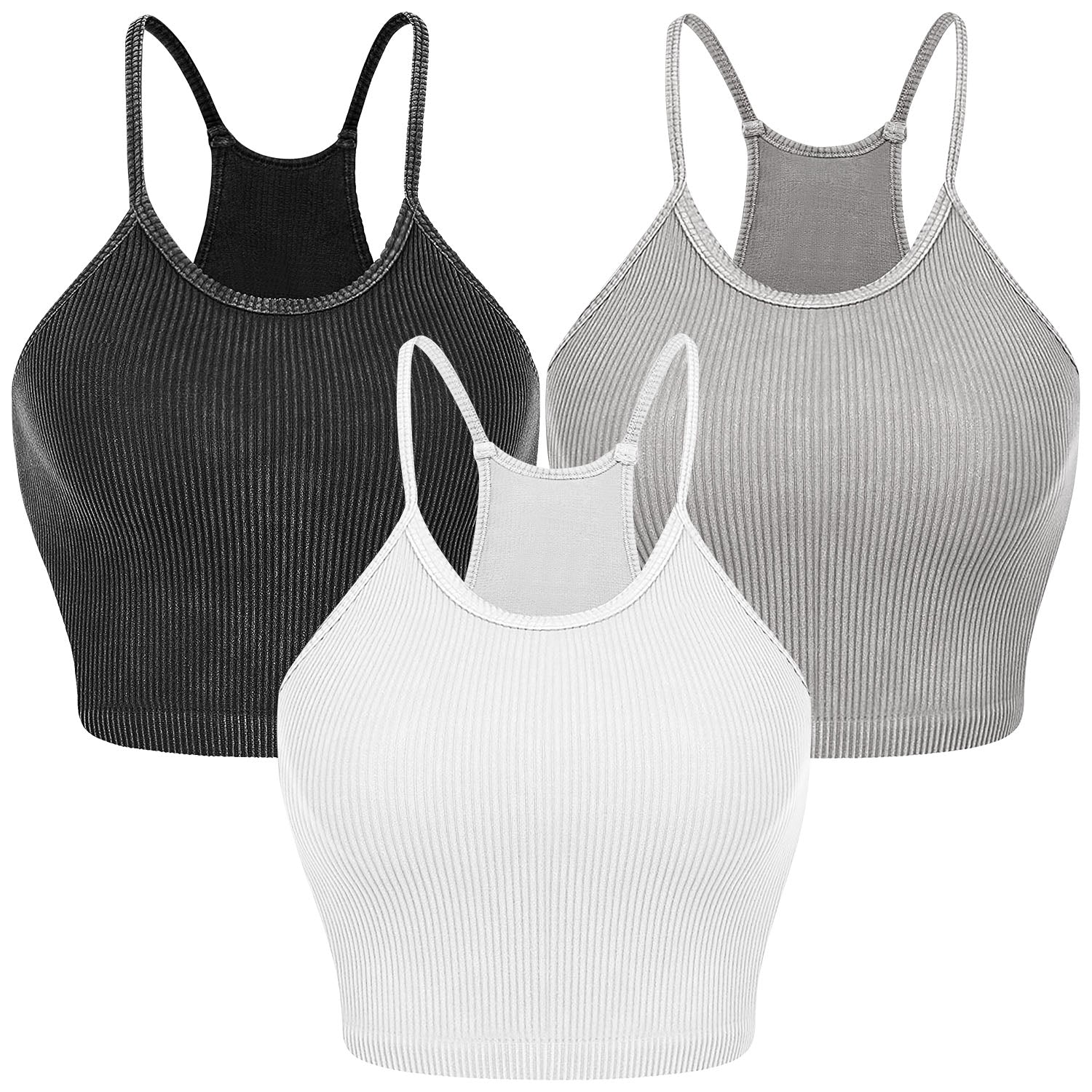 3 Pack Women Crop Basic Tank Top Ribbed Knit Sleeveless Round Neck 9 Color