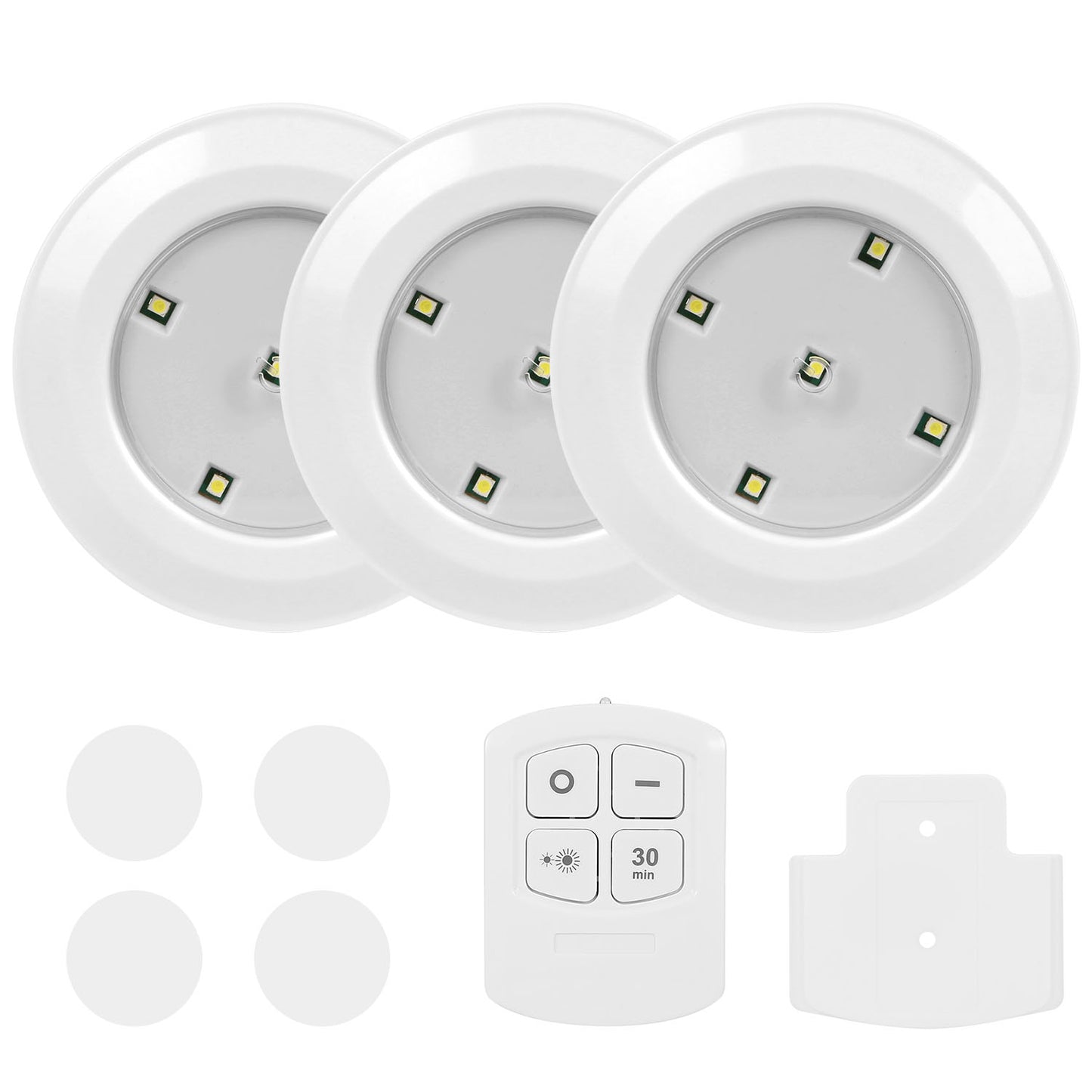 3Pcs LED Night Light Cordless Battery-Powered Closet Lamp Dimmable w/ Remote