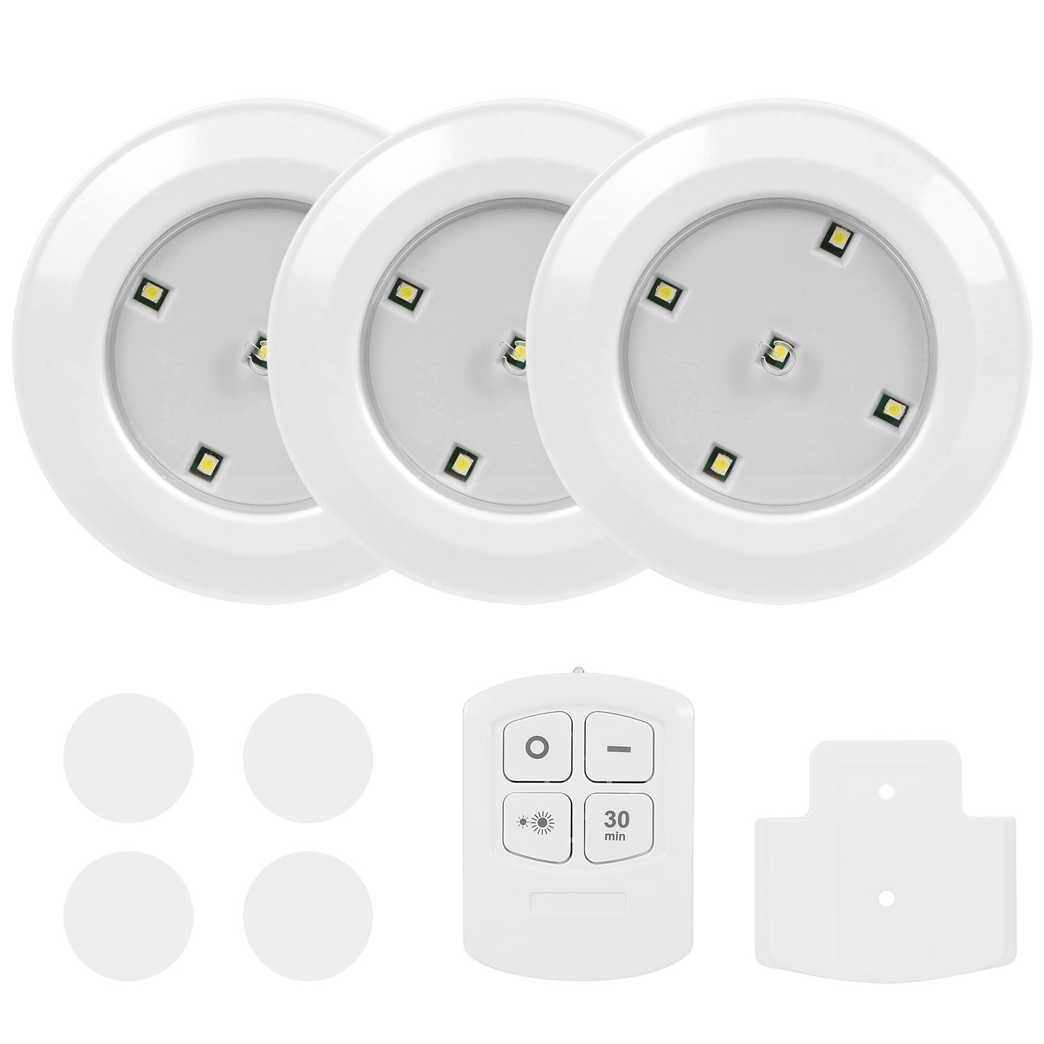 3Pcs LED Night Light Cordless Battery-Powered Closet Lamp Dimmable w/ Remote