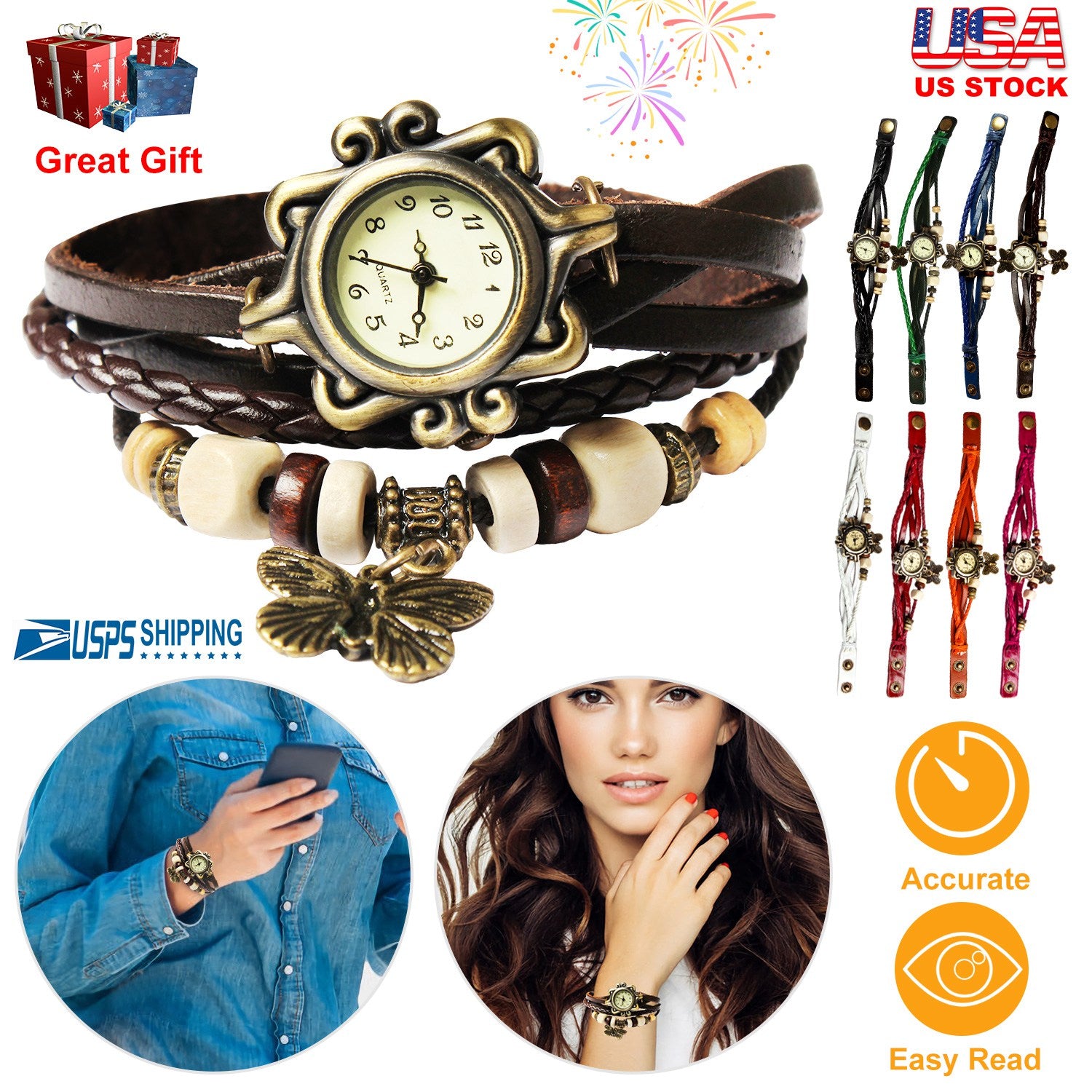 Vintage Women s Watch Bohemian Handmade Leather Watch Quartz Wrist Watch