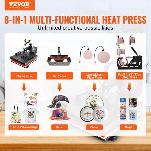 Heat Press Machine 15x15Inch 8pcs 1050W Combo Digital Multifunctional Sublimatio