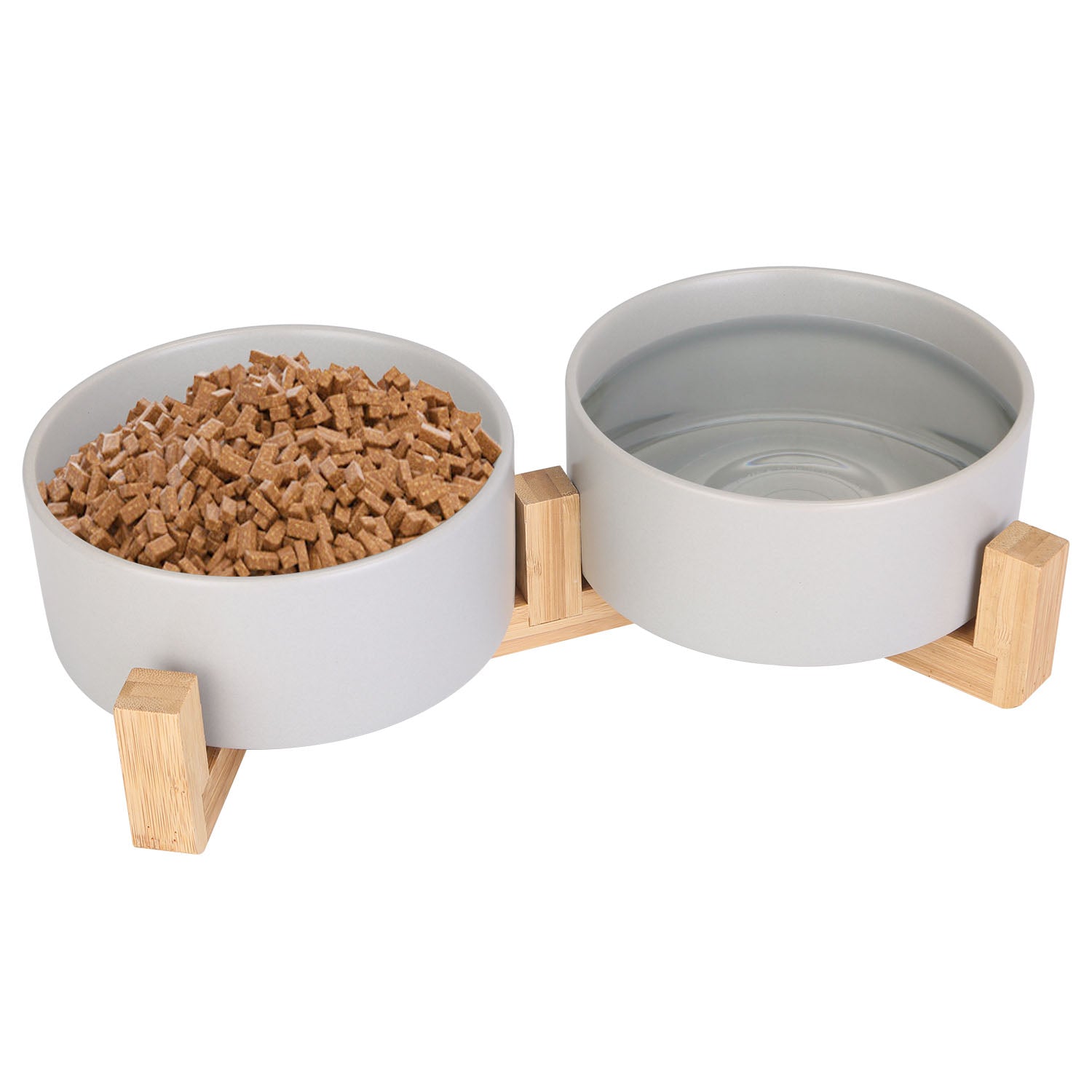 Double 28.7Oz Ceramic Pet Bowls Dog Cat Bowls with Wooden Stand Raised Pet