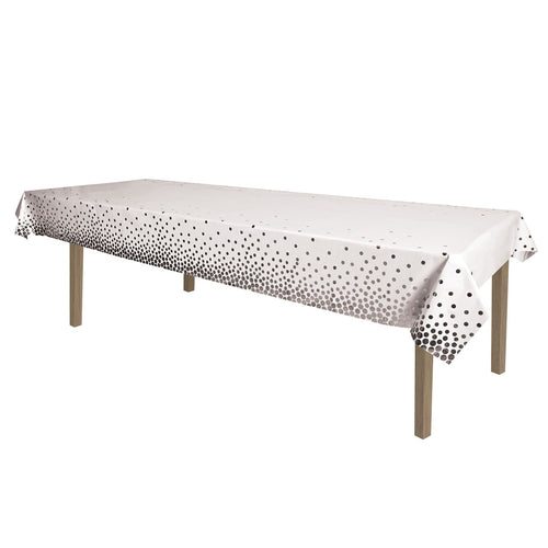 Beistle Metallic Polka Dots Tablecover - Silver - General Occasion | Party