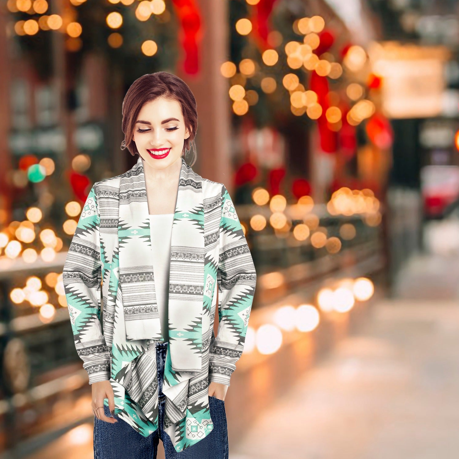 Women Open Front Cardigan Long Sleeve Shawl Neck Breathable Cardigan Well