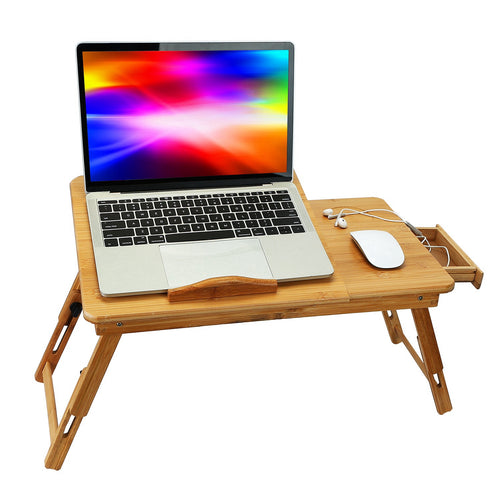 Bamboo Laptop Desk Breakfast Serving Bed Tray Foldable Leg Multi-Position