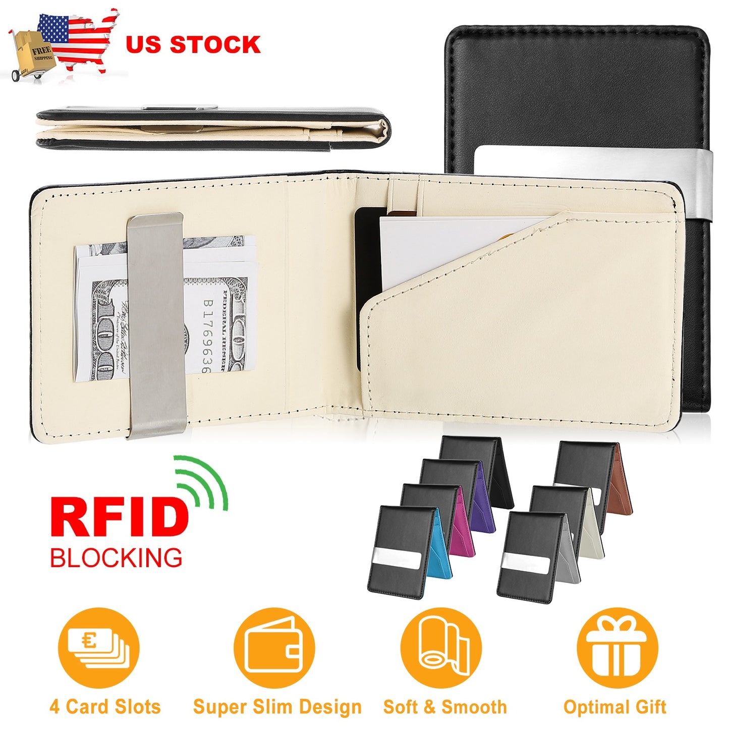 Unisex PU Leather Wallet RFID Blocking Slim Bifold Credit Card Holder with