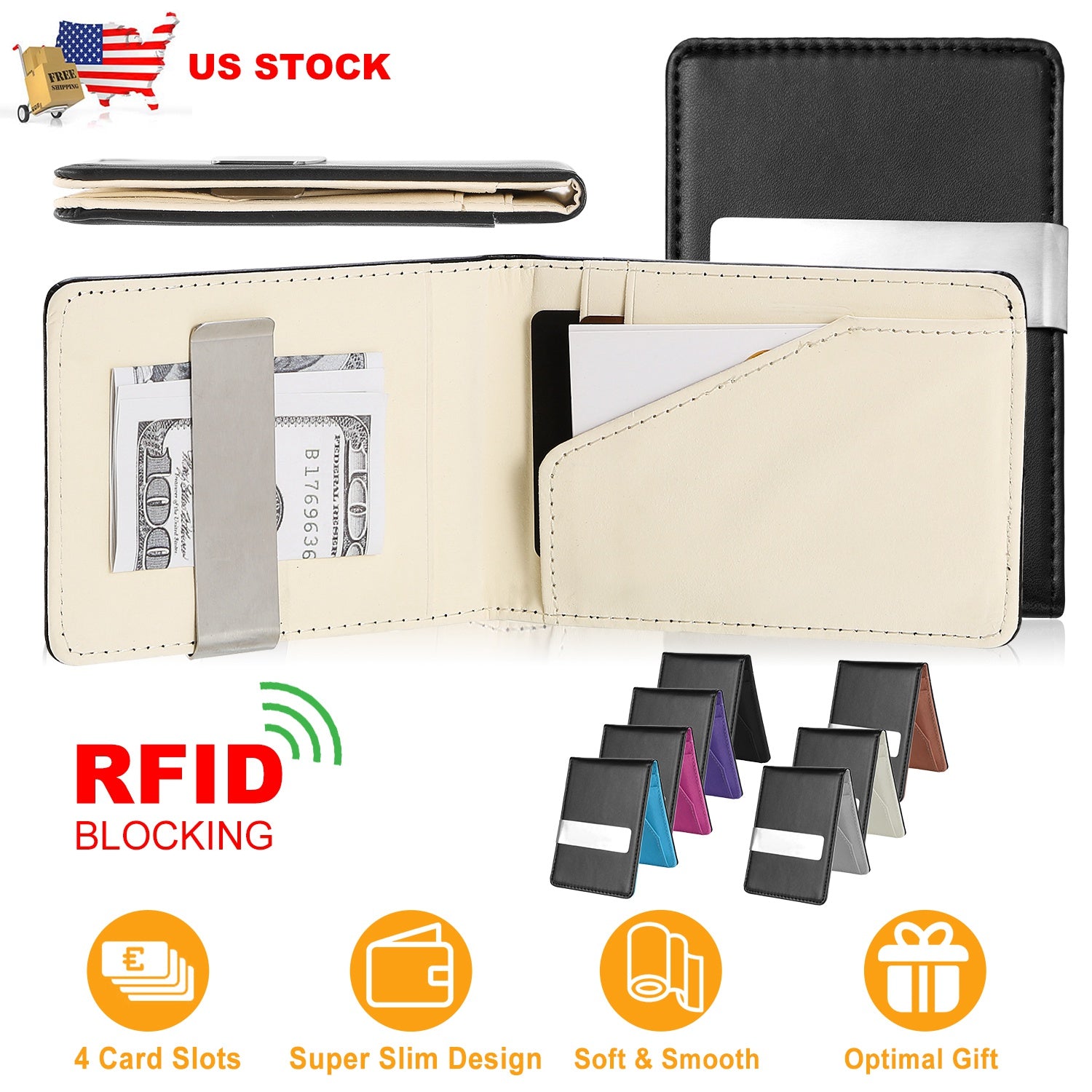 Unisex PU Leather Wallet RFID Blocking Slim Bifold Credit Card Holder with