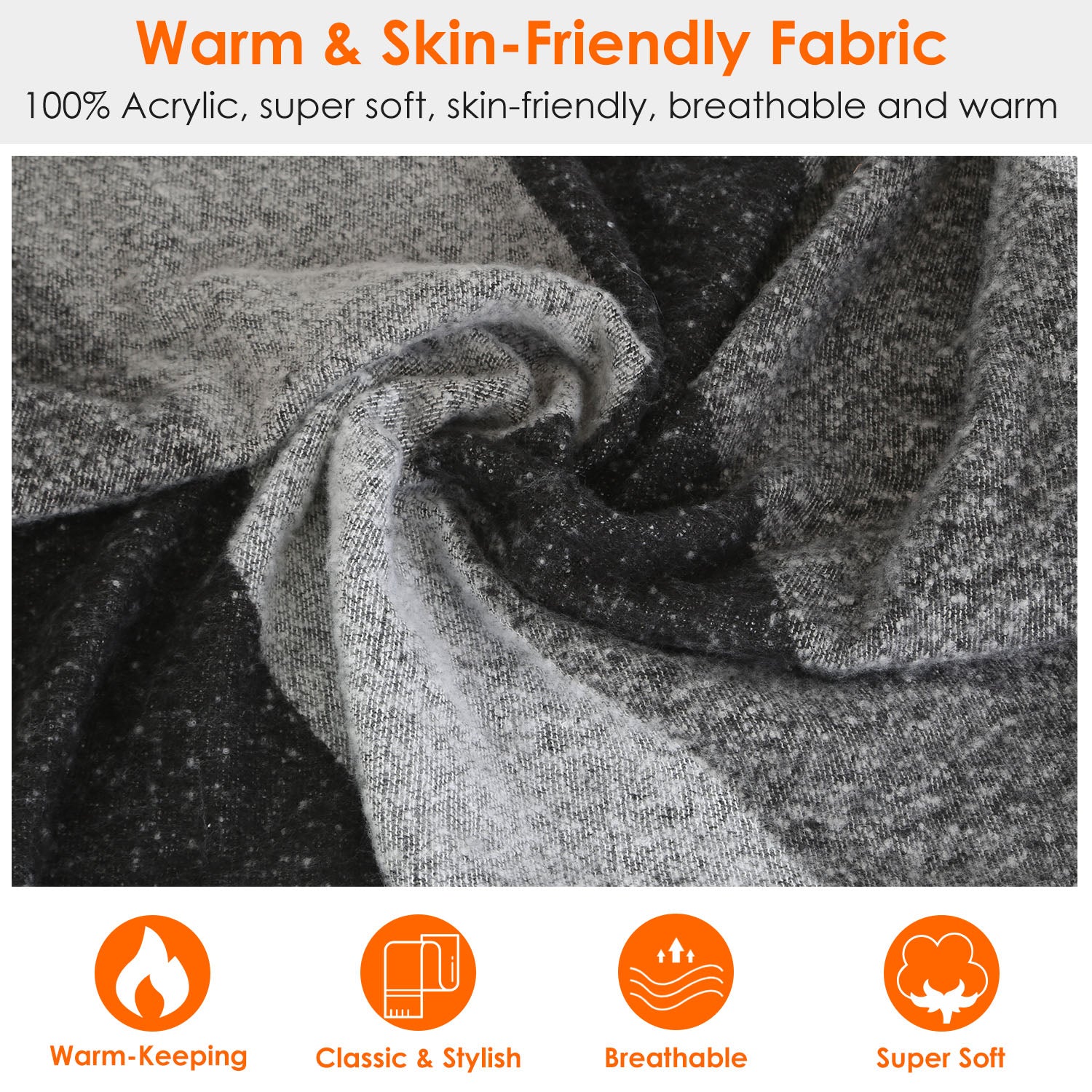 Women Winter Warm Scarf 74.8x25.6In Long Soft Knitted Shawl Extra Thick Plaid