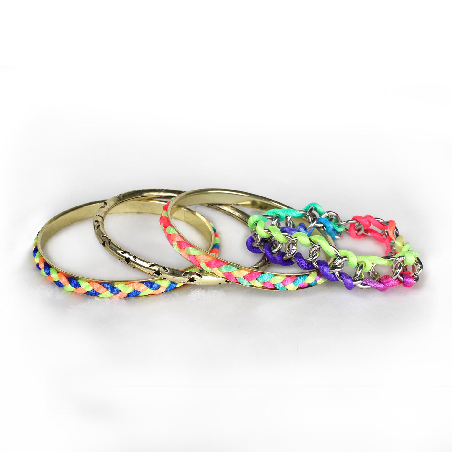 4-Piece Colorful Woven Burnished Gold Bracelet Set Apparel & Jewelry Retro