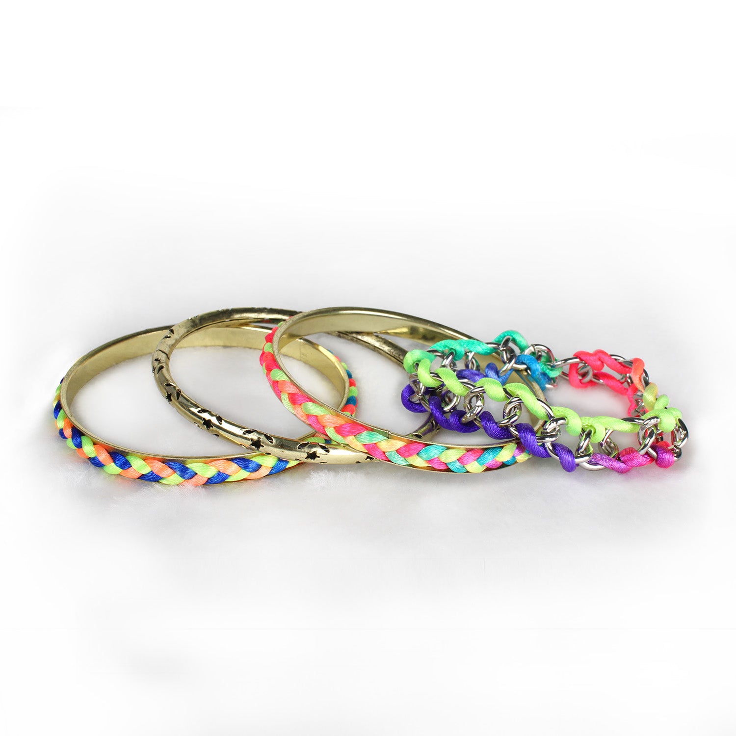 4-Piece Colorful Woven Burnished Gold Bracelet Set Apparel & Jewelry Retro