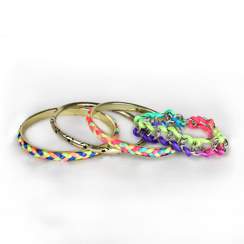 4-Piece Colorful Woven Burnished Gold Bracelet Set Apparel & Jewelry Retro