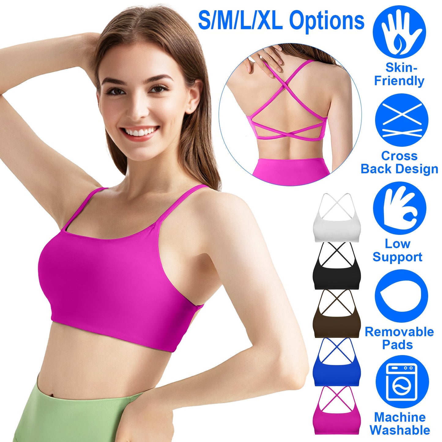 Women Cross Back Sport Bras Padded Strappy Crop Open Back Low Impact Bras Sexy