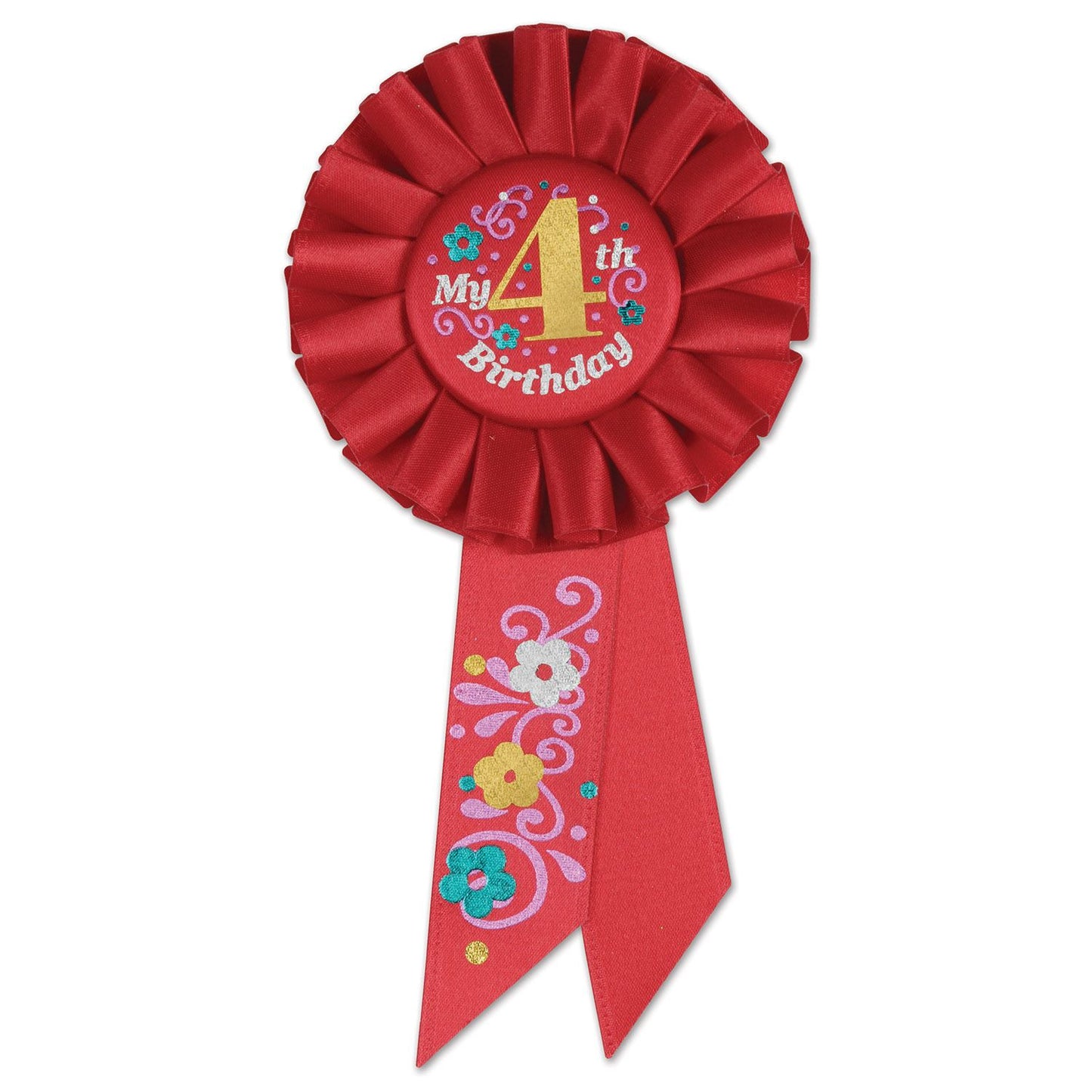 Beistle Red My 4th Birthday Rosette Ribbon - Birthday-Age Specific | Party