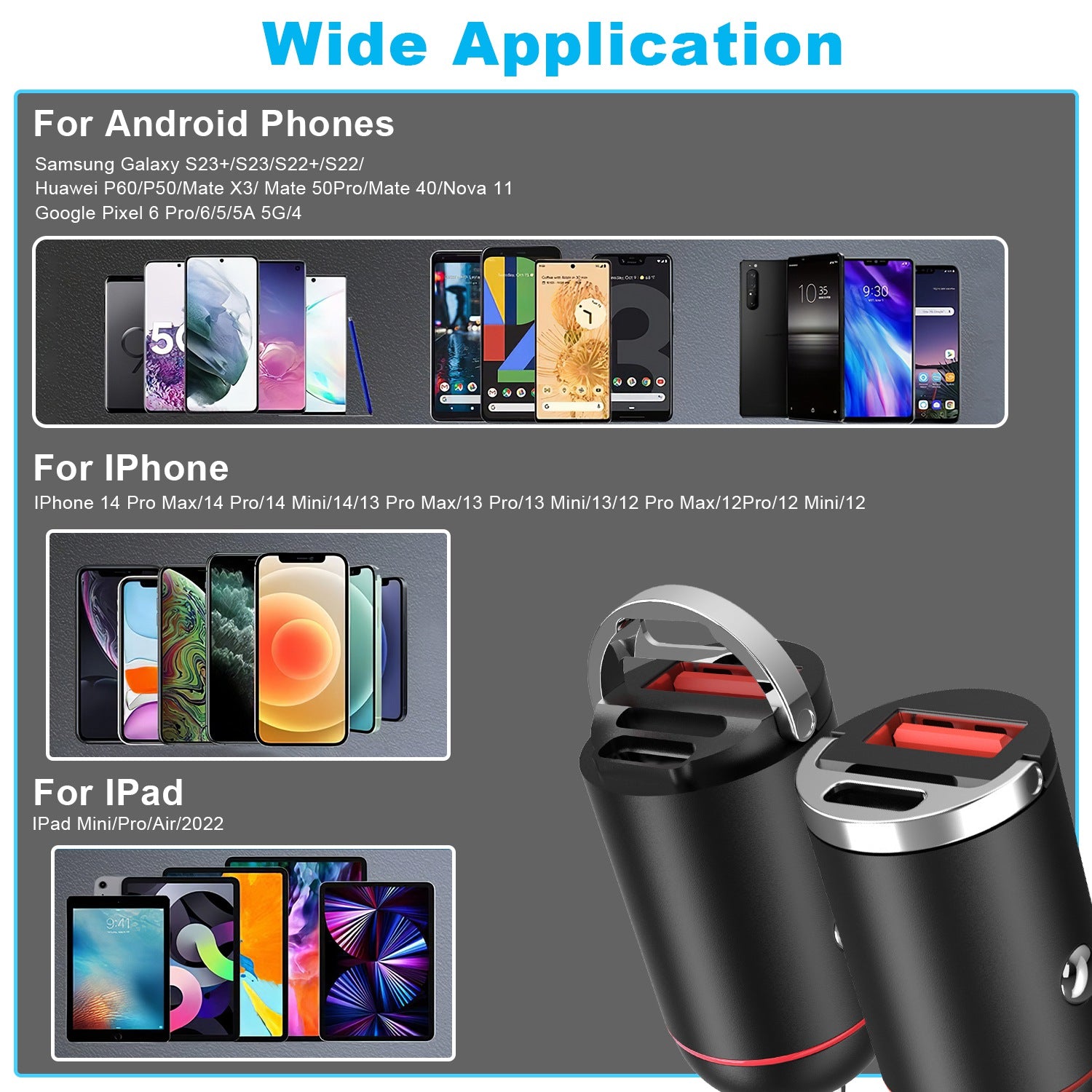 2Pcs 100W USB Type-C Car Charger QC4.0 PD3.0 USB Fast Charging Adapter Dual
