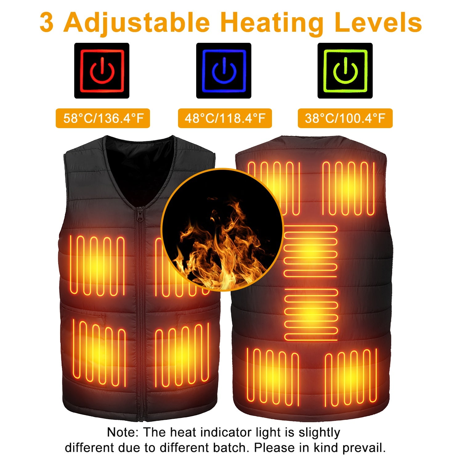 Heat Jacket Vest 3 Heating Gear Adjustable USB Heated Vest Warm Heat Coat Vest