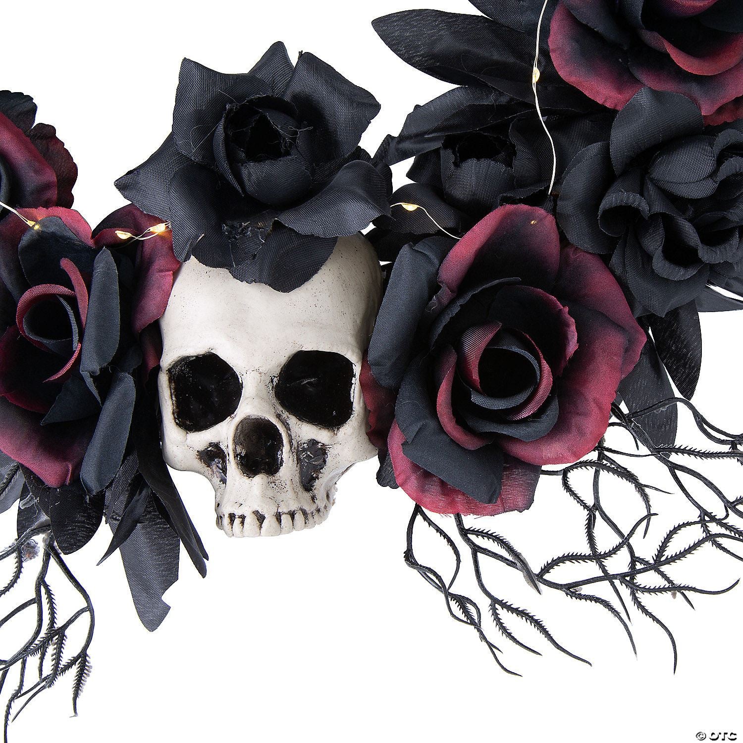 23 1/2" Light-Up Dead Roses & Skull Halloween Wreath Decoration | Halloween