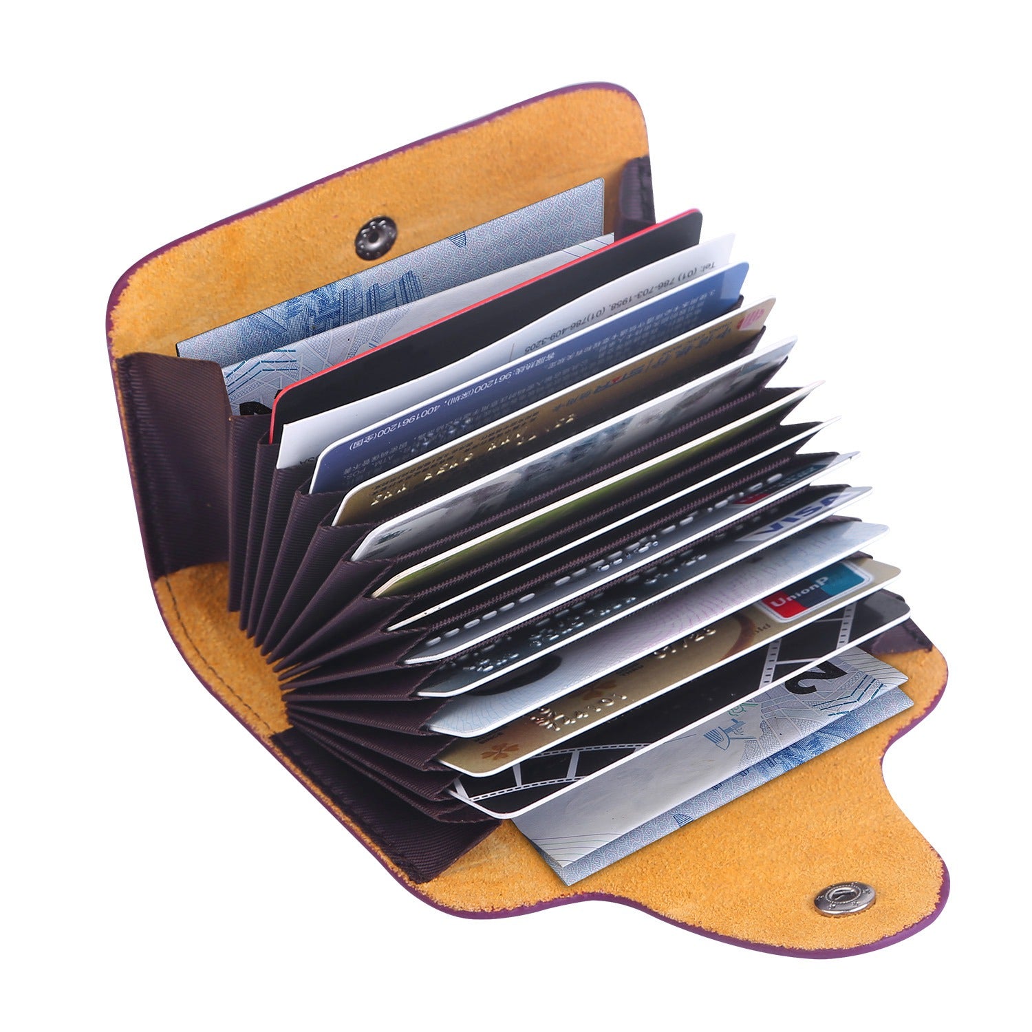 Credit Card Holder Wallet PU Leather Snap Closure Purse Accordion Case with 12