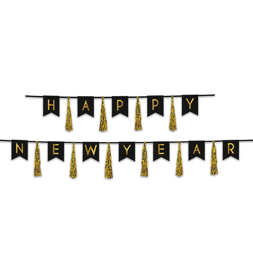 Beistle Happy New Year Tassel Streamer - Black and Gold - New Years | Party