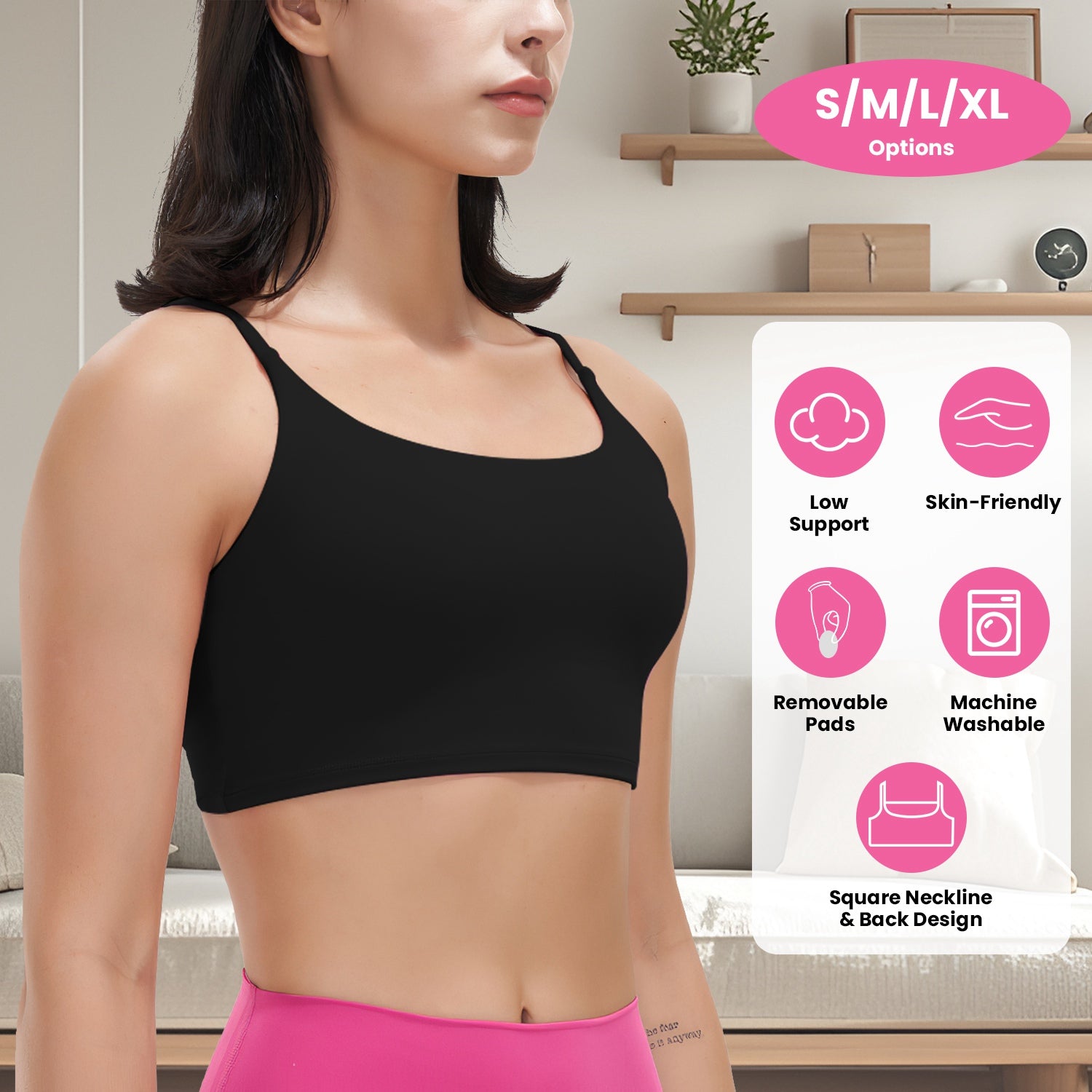 Women Strap Sport Bras Padded Strappy Crop Square Neck Low Impact Bras Sexy