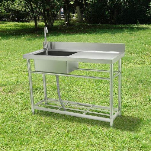 Stainless Steel Utility Sink 1 Compartment Free Standing Small Sink w/Workbench