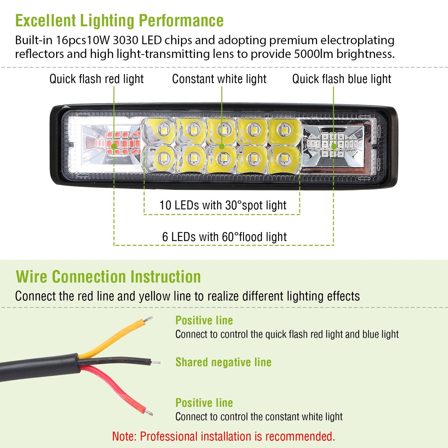 6" LED Light Bar 160W 5000lm Offroad Driving Spot Lights Work Light Pods IP67