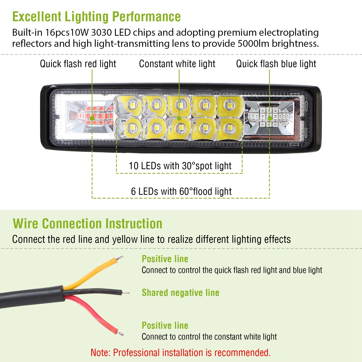 6" LED Light Bar 160W 5000lm Offroad Driving Spot Lights Work Light Pods IP67