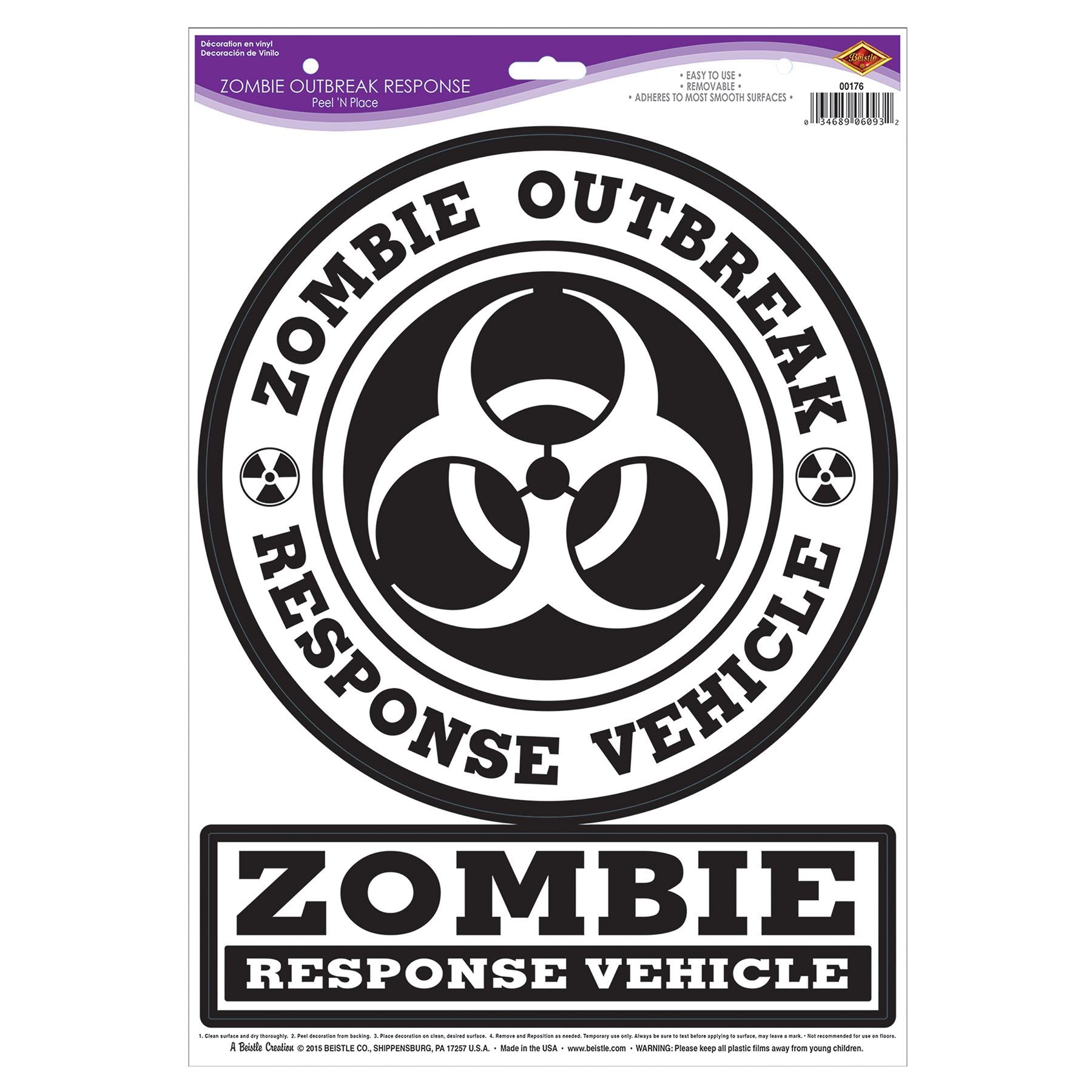 Beistle Zombie Outbreak Response Peel 'N Place - Halloween | Party Supply