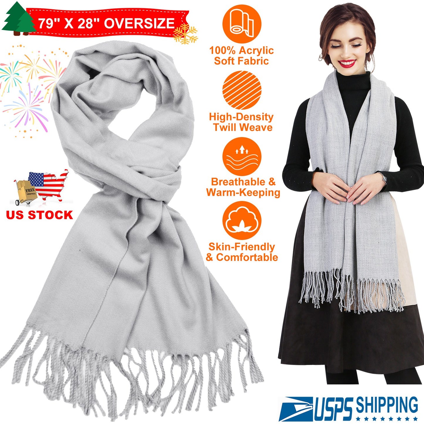 Mens Womens Oversize Cashmere Wool Shawl Wraps Blanket Winter Solid Scarf Soft